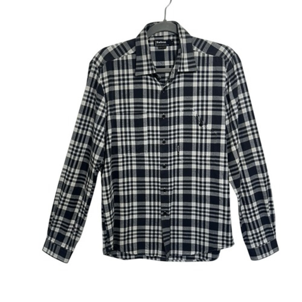 Barbour Mens Black Plaid 100% Cotton Farnell Flannel Button Down Shirt Size L